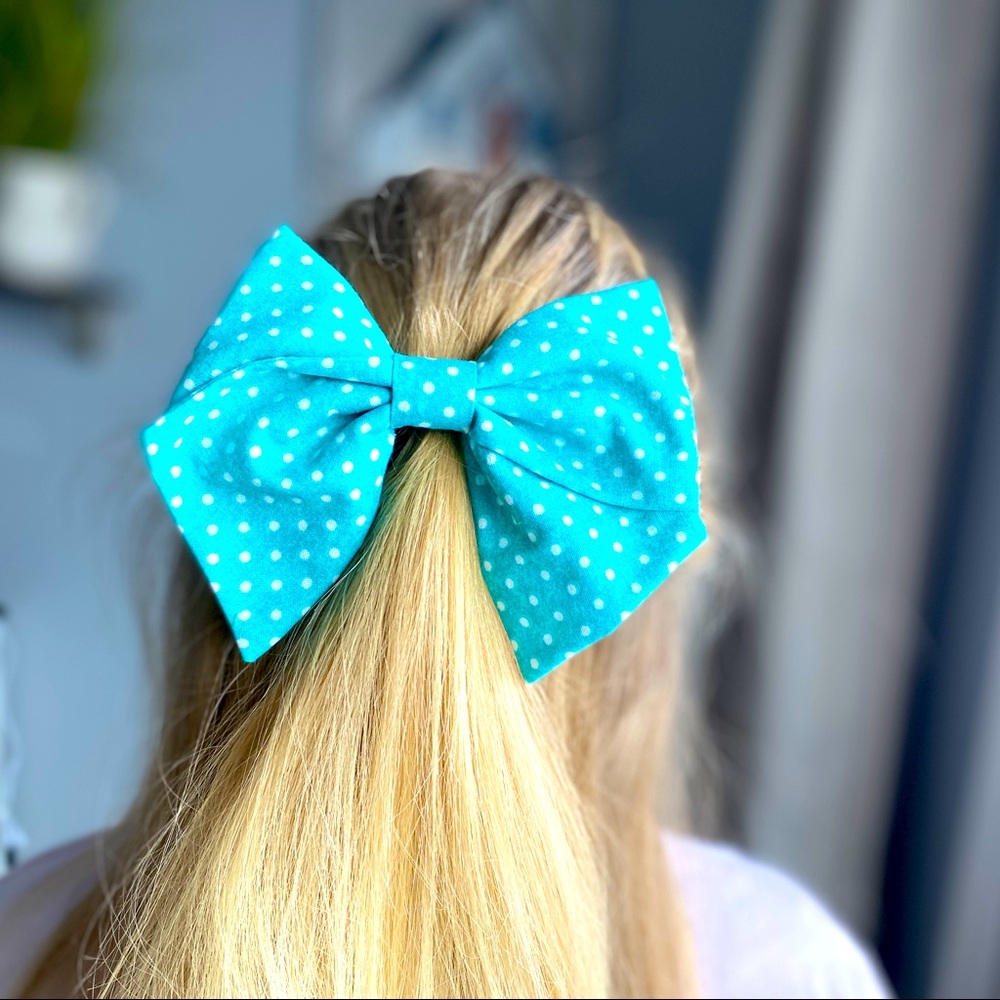 Large Turquoise Fabric Hair Bow